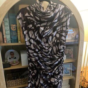 NWT The Maya Ruched Cowl-Neck Mesh Dress - Brown & White